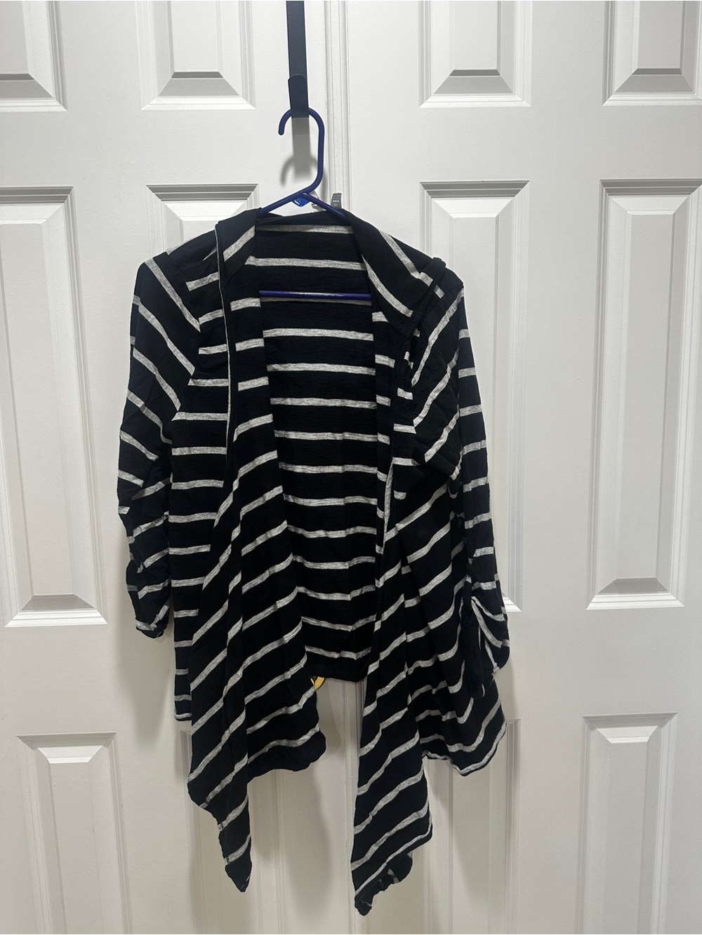 Striped Hooded Cardigan - Black & White